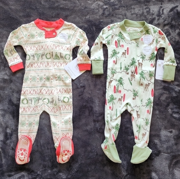 NEW baby girl or boy holiday Christmas Burt's bees footed pajama bundle size 6m - Picture 2 of 8